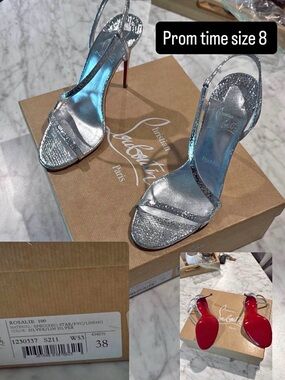 Christian Louboutin Metallic Silver Rosalie 100 Slingback Heels